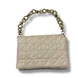Zara Quilted Chain Strap Shoulder Bag Beige Tan Structured Day to Night